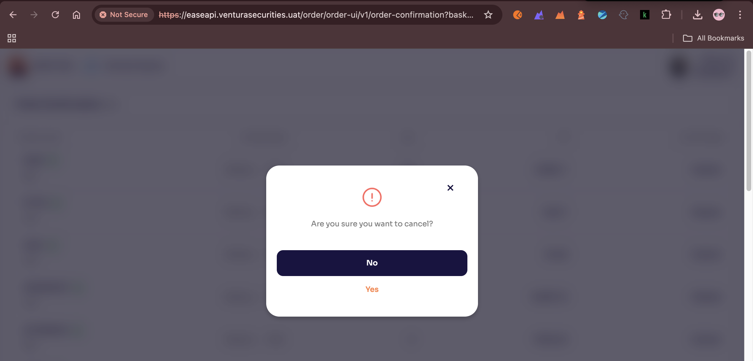 Confirm cancel popup