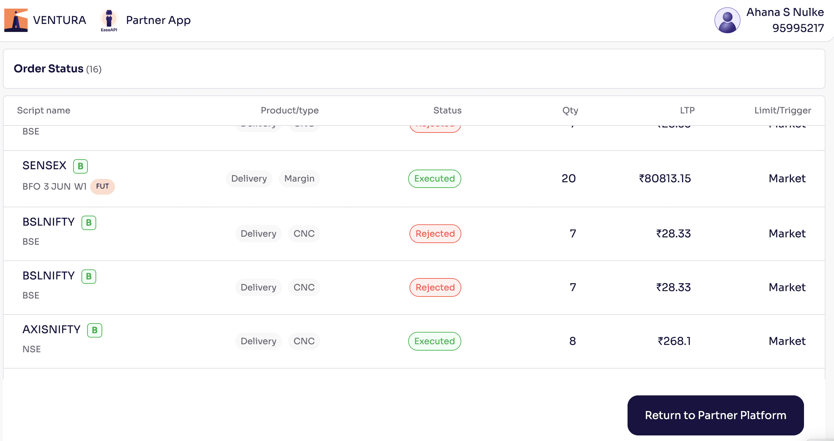 Order Status page