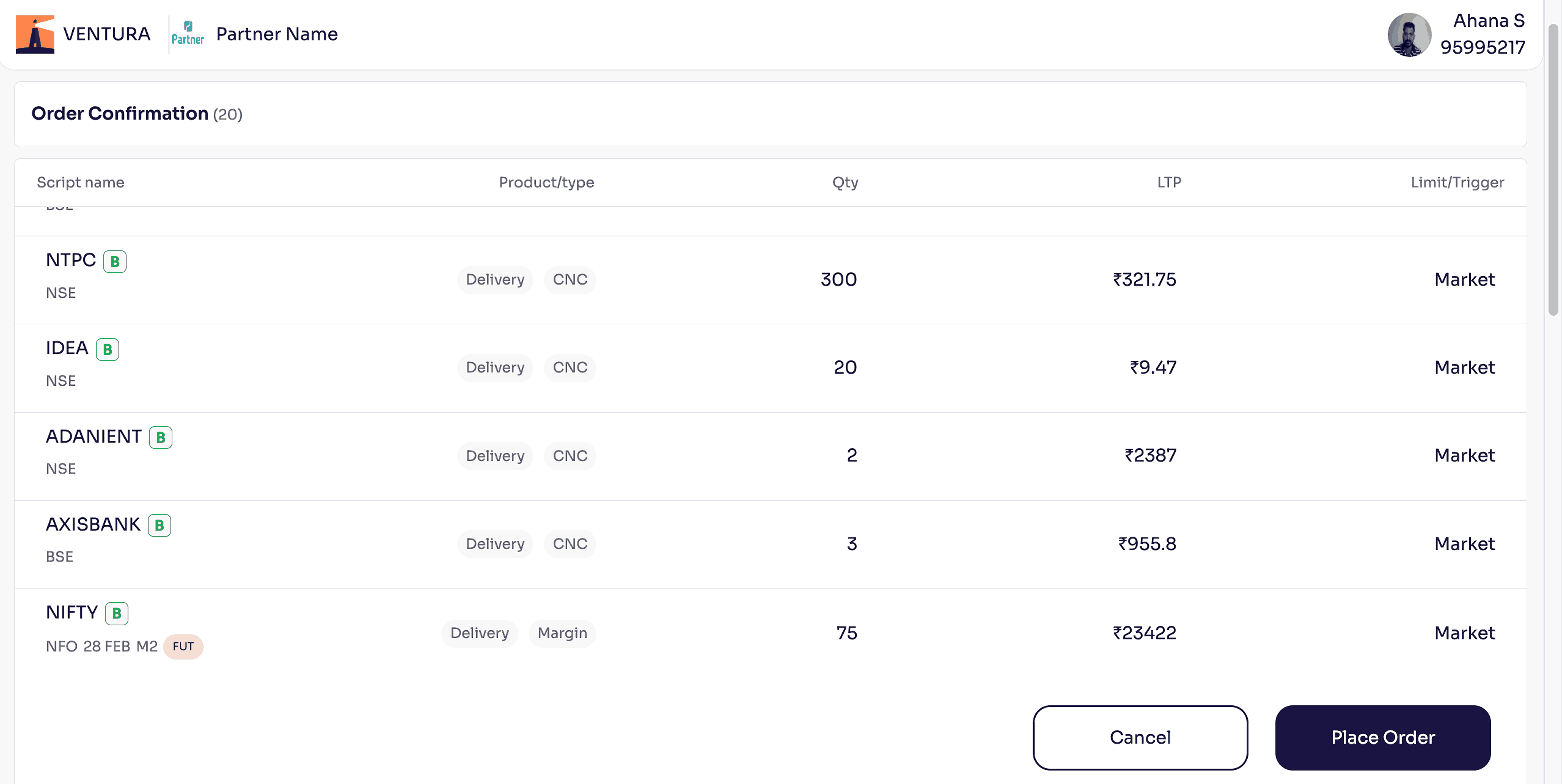 Order Confirmation page